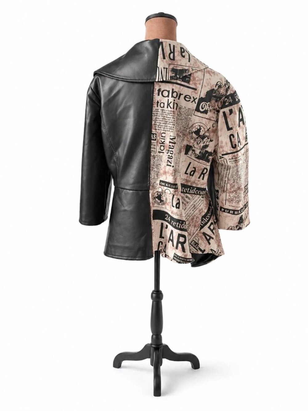 For Her Paris Beige Black Newspaper Print Snap Jacket XL - Picture 4 of 4